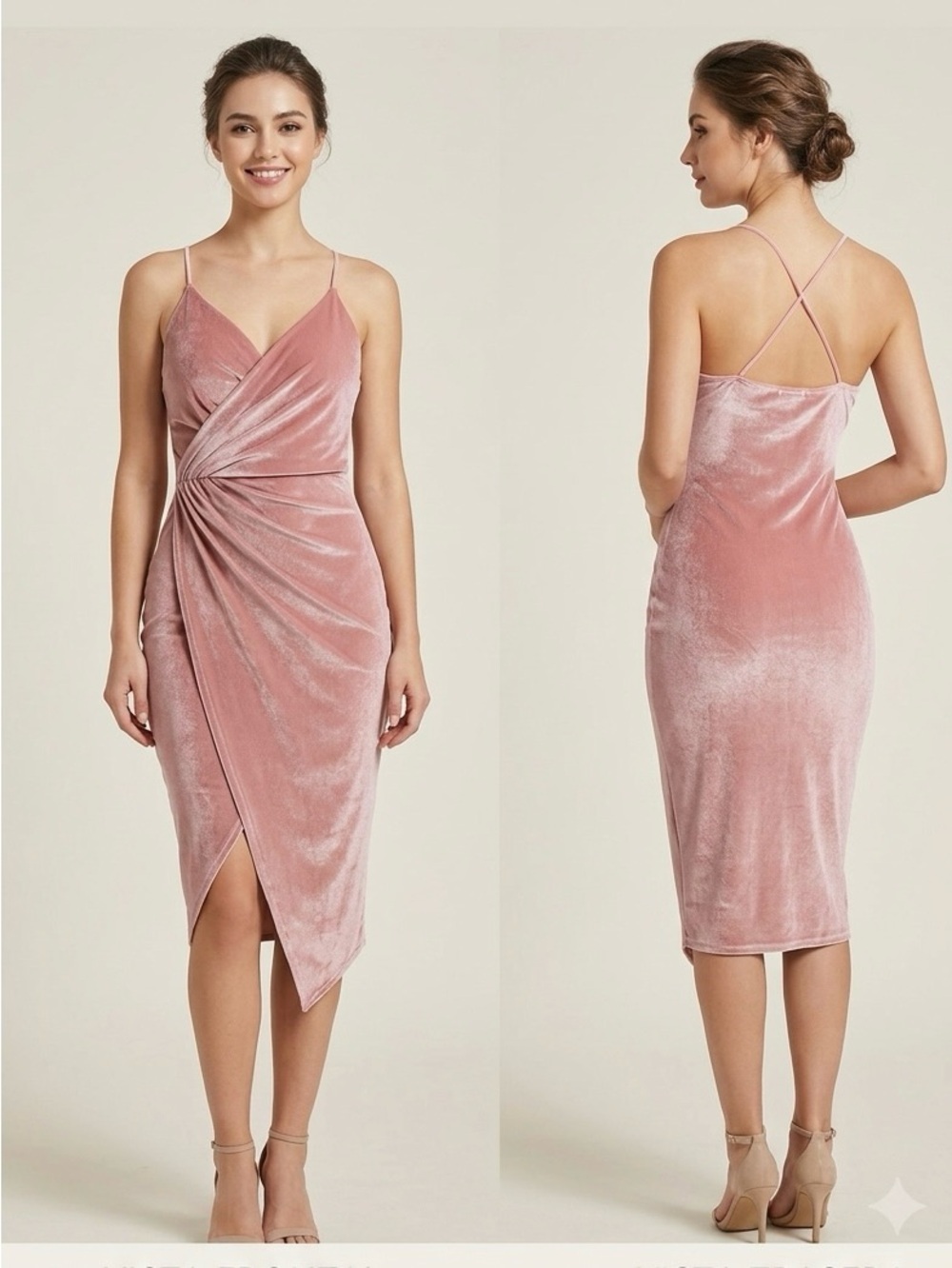 Boohoo Dusty Pink Velvet Twist Midi Dress